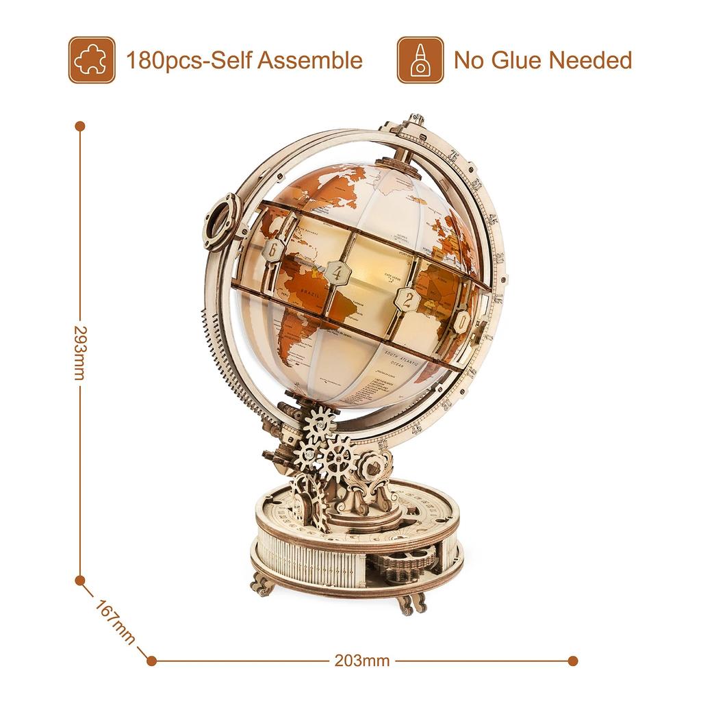 Wooden Globe Lamp 3D Puzzle for Kids & Adults by HitMyNeed