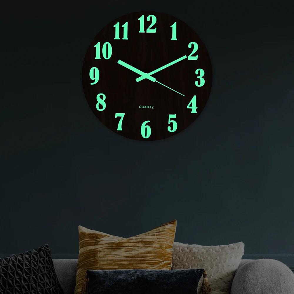Wooden Luminous Silent Wall Clock 30cm by HitMyNeed