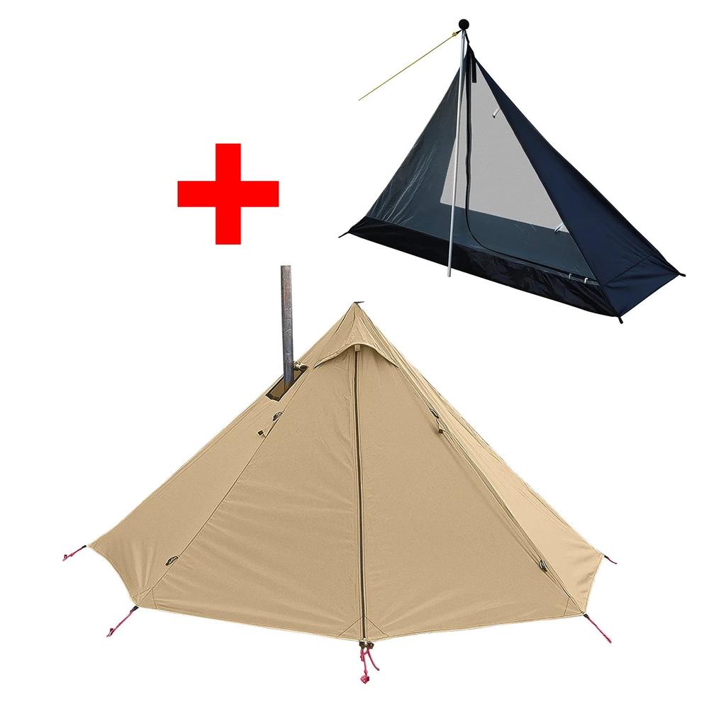 1 Person Hot Tent Tipi with Chimney Window khaki-tent-full-set by HitMyNeed