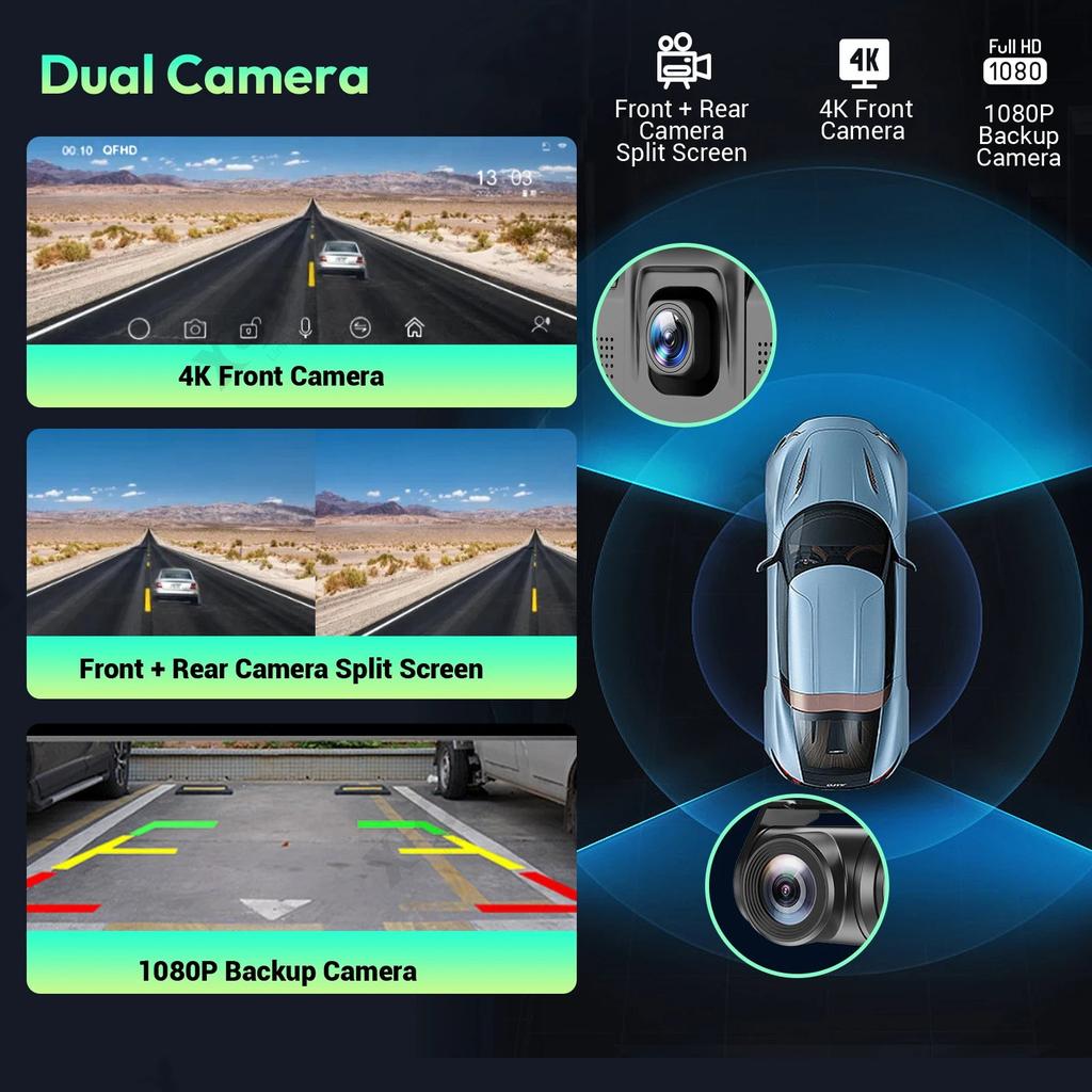 10" 4K Dash Cam with Wireless CarPlay & Android Auto by HitMyNeed