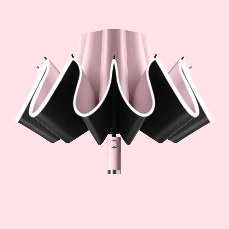 10-Bone Windproof Automatic Reverse Folding Umbrella pink by HitMyNeed