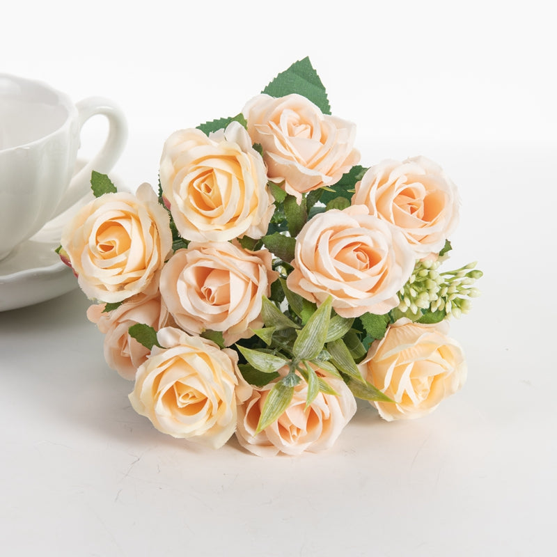 10-Head Artificial Rose Bouquet for Home & Events champagne by HitMyNeed