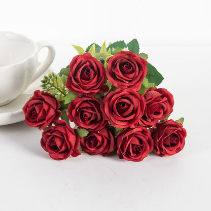 10-Head Artificial Rose Bouquet for Home & Events red by HitMyNeed