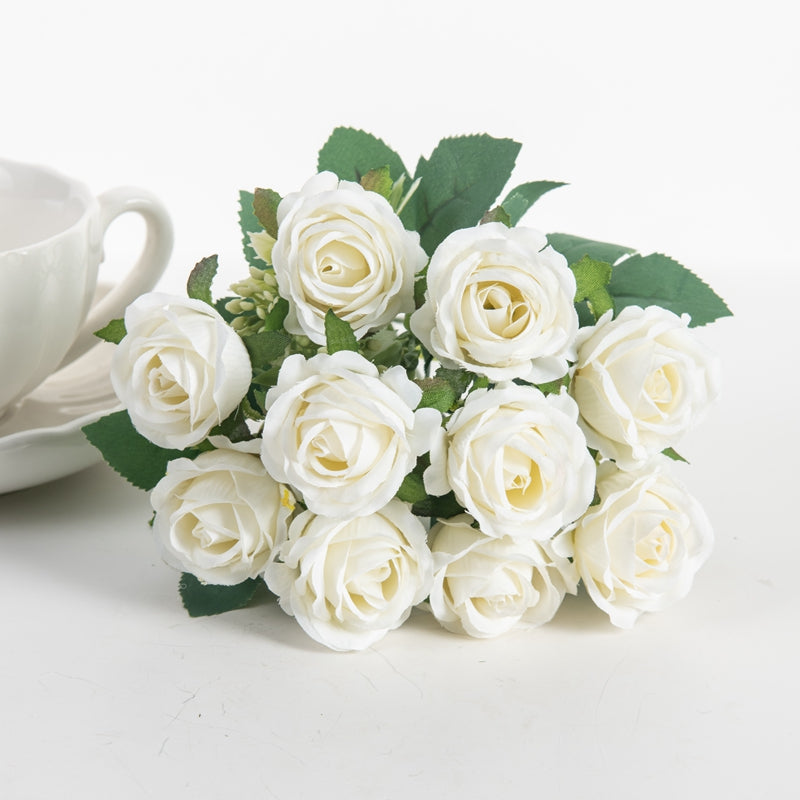 10-Head Artificial Rose Bouquet for Home & Events white by HitMyNeed