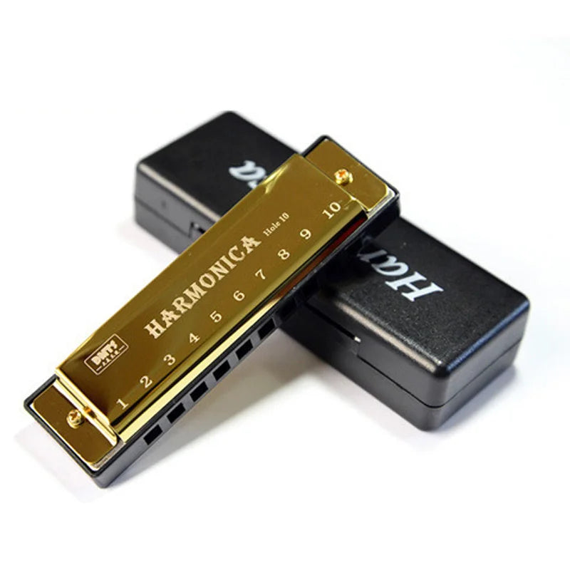 10-Hole Diatonic Harmonica in C with Case gold by HitMyNeed