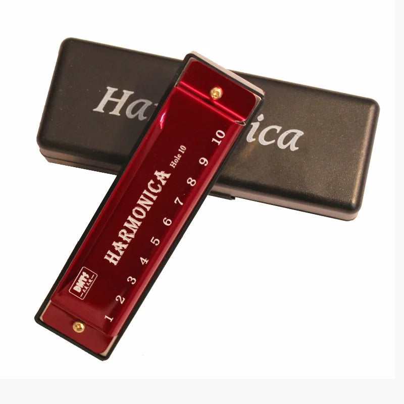 10-Hole Diatonic Harmonica in C with Case red by HitMyNeed