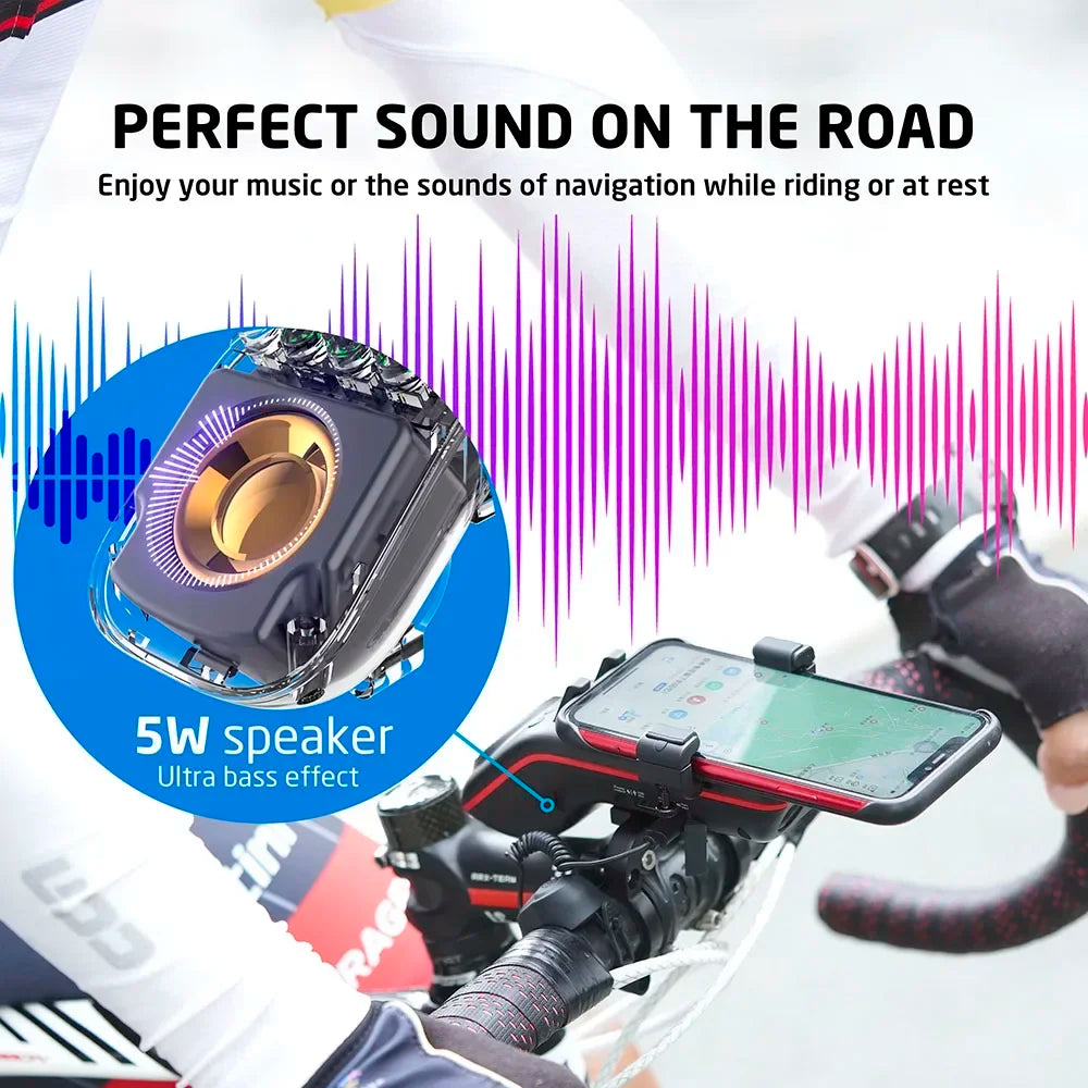 10-in-1 Bike Light Phone Holder with Speaker & Bell by HitMyNeed