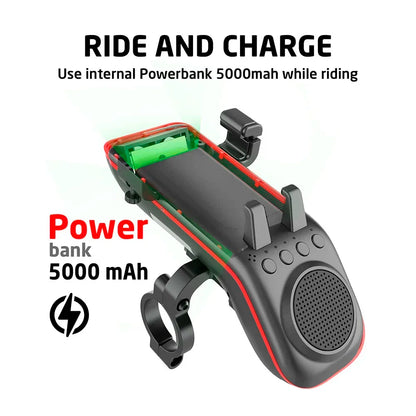 10-in-1 Bike Light Phone Holder with Speaker & Bell by HitMyNeed