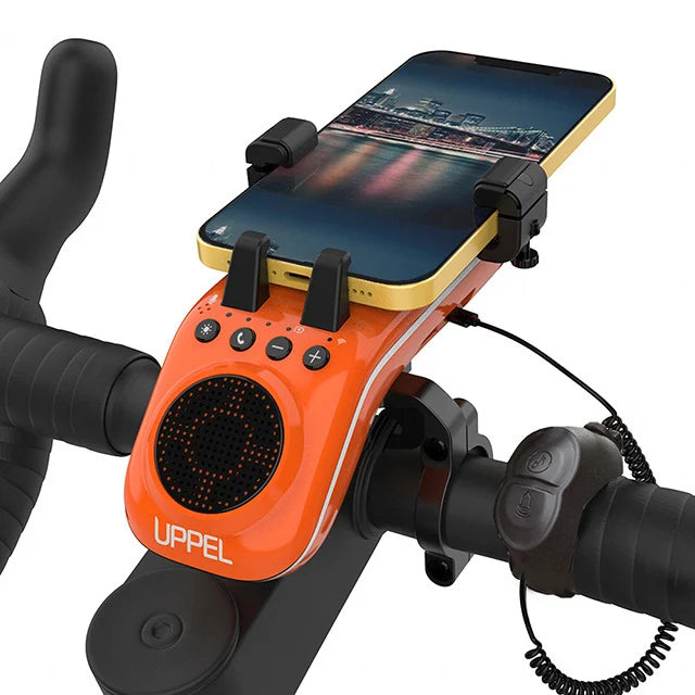 10-in-1 Bike Light Phone Holder with Speaker & Bell orange by HitMyNeed