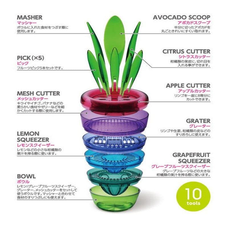 10-in-1 Fruit and Vegetable Cutter & Squeezer Set by HitMyNeed