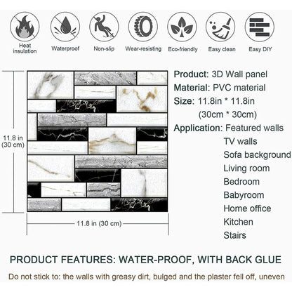 10 Pcs 3D Self-Adhesive Wall Panels | Waterproof XPE Foam Brick Wallpaper (30x30cm) by HitMyNeed