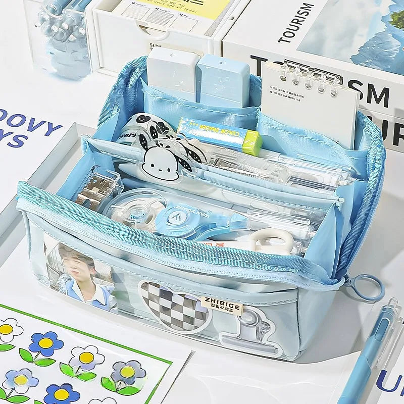10-Tier Transparent Kids Pencil Case with Large Capacity blue by HitMyNeed