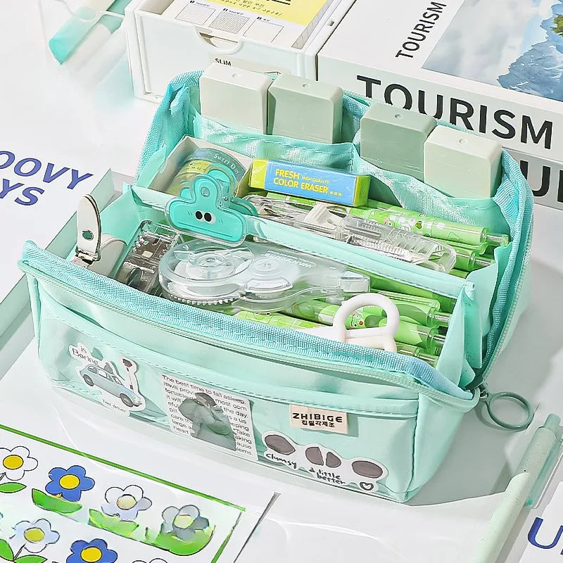 10-Tier Transparent Kids Pencil Case with Large Capacity mint-green by HitMyNeed