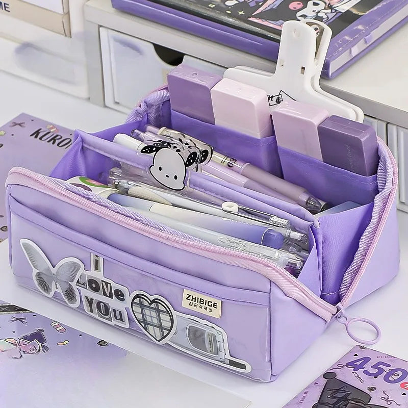 10-Tier Transparent Kids Pencil Case with Large Capacity purple by HitMyNeed