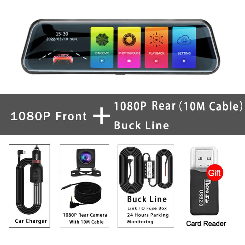 10" Touchscreen Mirror Dash Cam Front & Rear 1080p by HitMyNeed