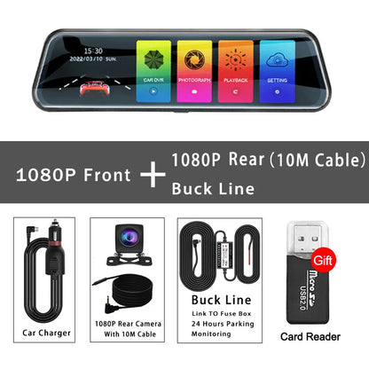 10" Touchscreen Mirror Dash Cam Front & Rear 1080p by HitMyNeed