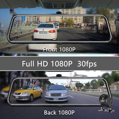 10" Touchscreen Mirror Dash Cam Front & Rear 1080p by HitMyNeed