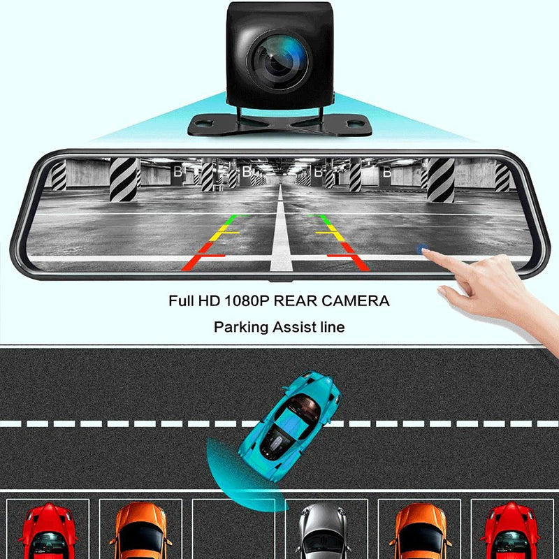 10" Touchscreen Mirror Dash Cam Front & Rear 1080p by HitMyNeed