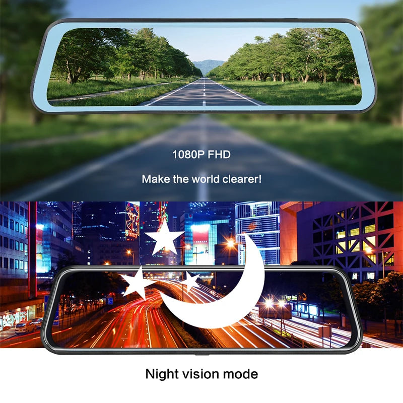 10" Touchscreen Mirror Dash Cam Front & Rear 1080p by HitMyNeed