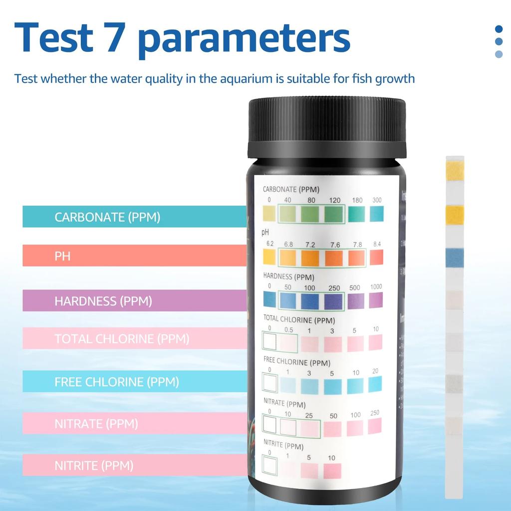 100 Aquarium Water Test Strips 7-in-1 Kit by HitMyNeed