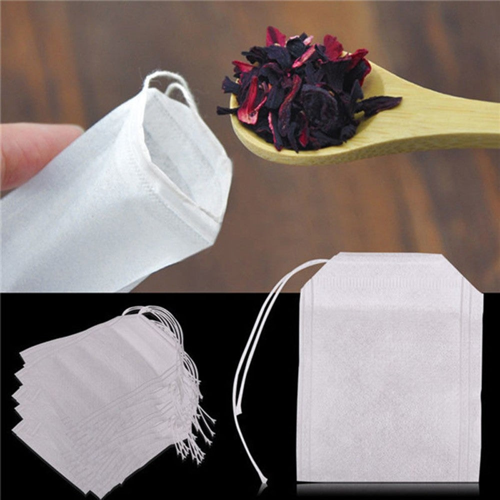 100 Empty Tea Bags with Drawstring, Disposable Filter by HitMyNeed