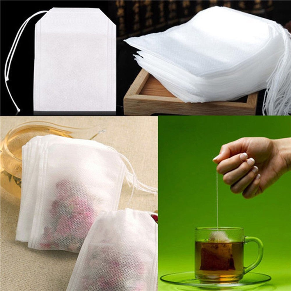 100 Empty Tea Bags with Drawstring, Disposable Filter by HitMyNeed