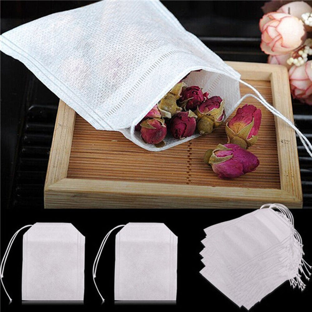 100 Empty Tea Bags with Drawstring, Disposable Filter by HitMyNeed