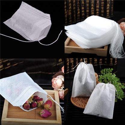 100 Empty Tea Bags with Drawstring, Disposable Filter by HitMyNeed