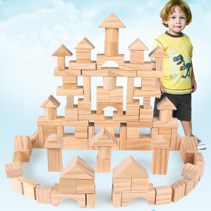 100-Piece Wooden Block Set for Kids by HitMyNeed