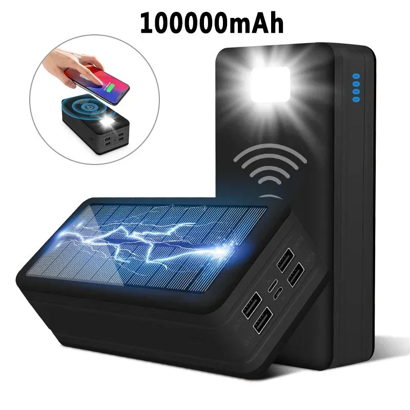 100000mAh Solar Power Bank with 4 USB & Wireless Charge black-100000mah by HitMyNeed