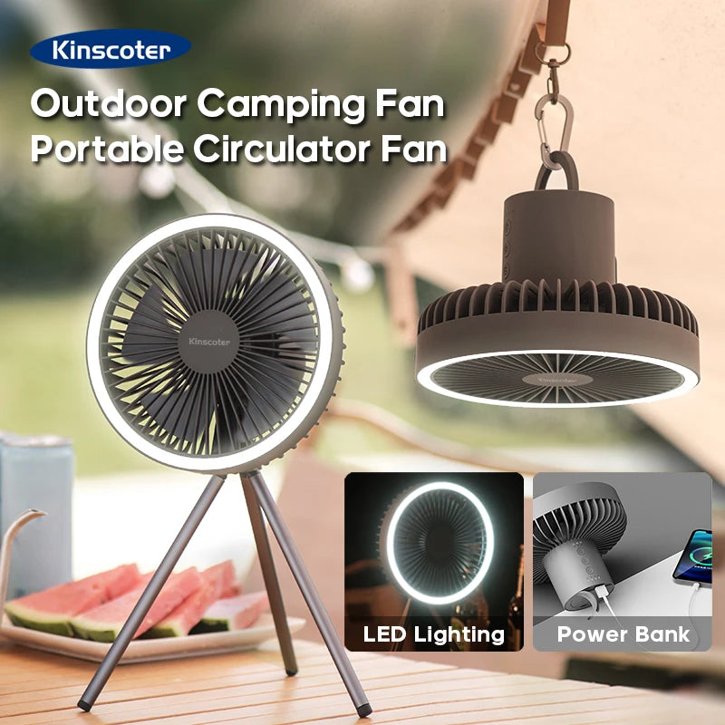 10000mAh Rechargeable Camping Fan with LED & Power Bank by HitMyNeed