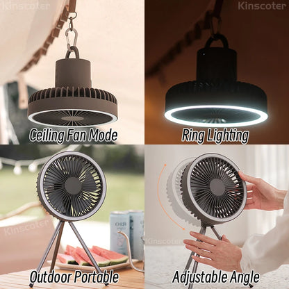 10000mAh Rechargeable Camping Fan with LED & Power Bank by HitMyNeed