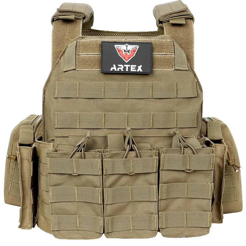 1000D MOLLE Tactical Hunting Vest with Pouches ar6094tan by HitMyNeed