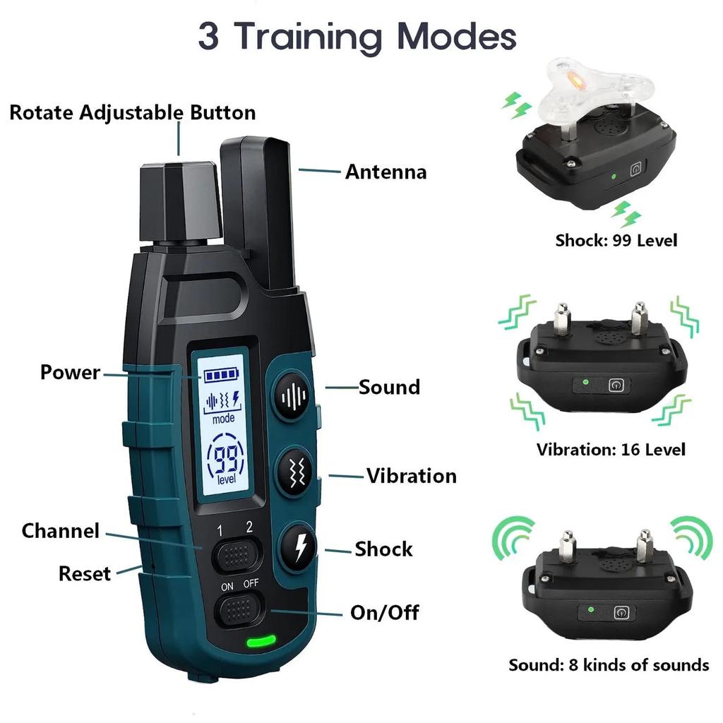 1000m Dual Dog Remote Training Collar IP67 Waterproof by HitMyNeed