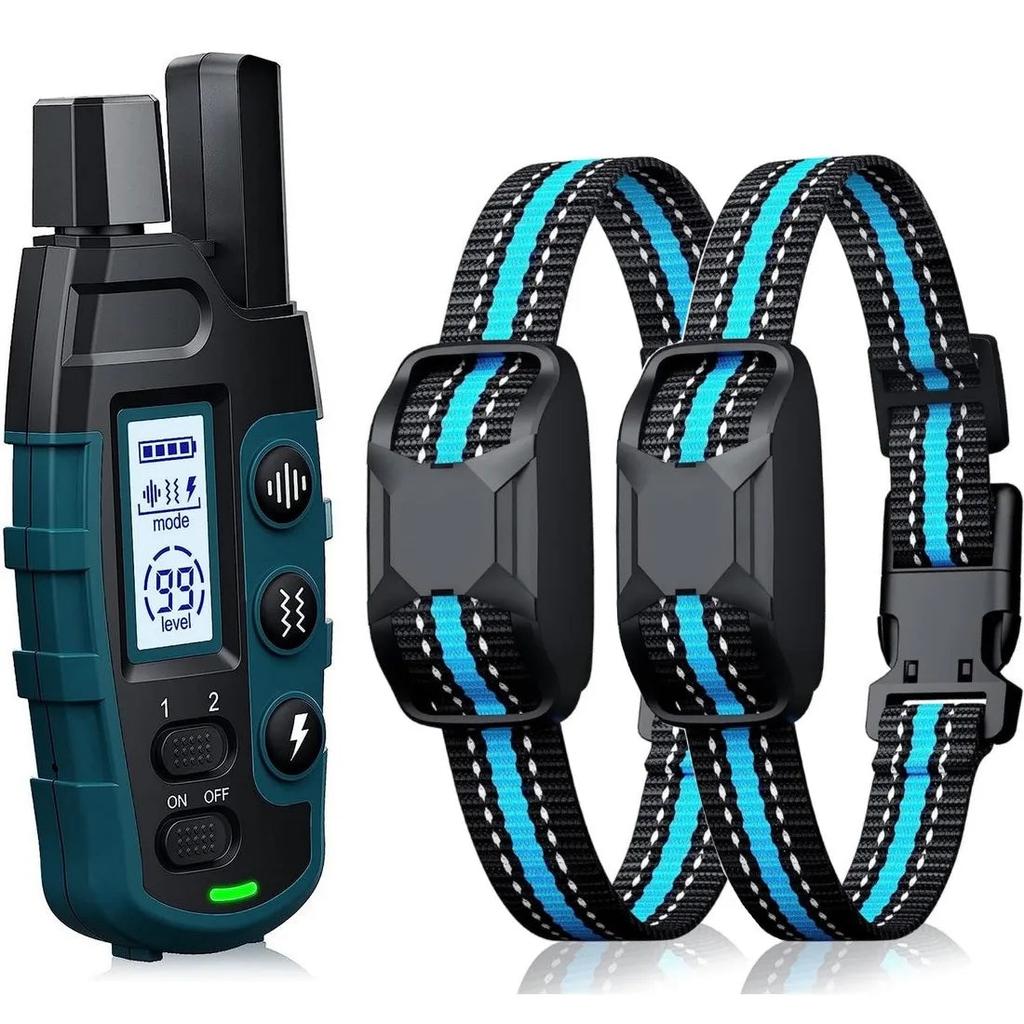 1000m Dual Dog Remote Training Collar IP67 Waterproof blue-two-dogs by HitMyNeed