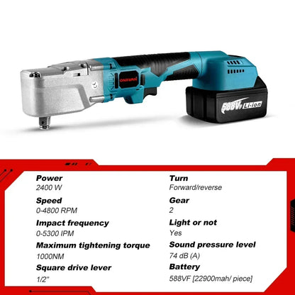1000Nm Brushless 1/2" Electric Ratchet Wrench 18V One Battery by HitMyNeed