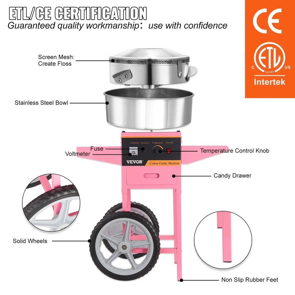 1000W Electric Cotton Candy Machine with Cart by HitMyNeed