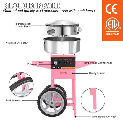 1000W Electric Cotton Candy Machine with Cart by HitMyNeed