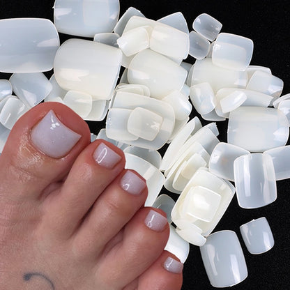 100pcs Square Full Cover Natural White Toe Nails by HitMyNeed