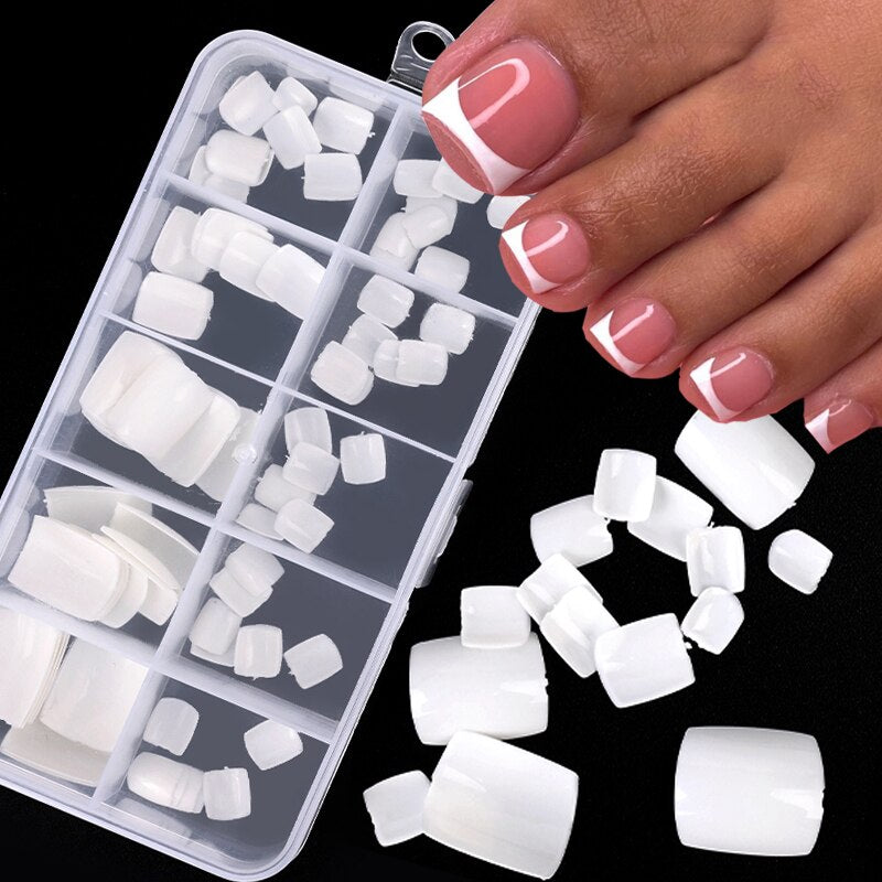 100pcs Square Full Cover Natural White Toe Nails by HitMyNeed