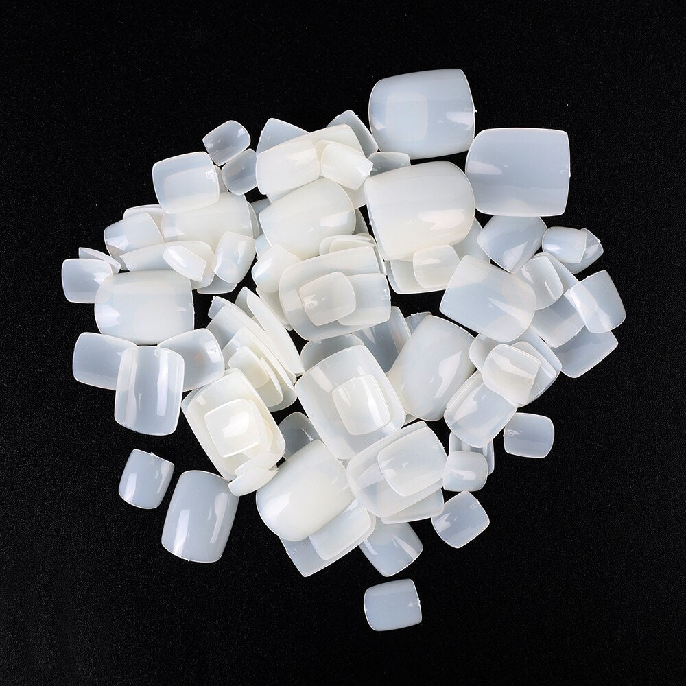 100pcs Square Full Cover Natural White Toe Nails by HitMyNeed