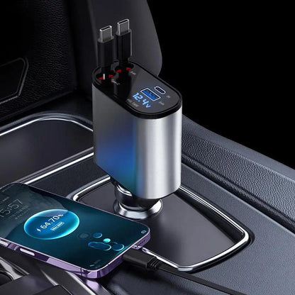 100W 4-in-1 Retractable Car Charger with LED Display by HitMyNeed