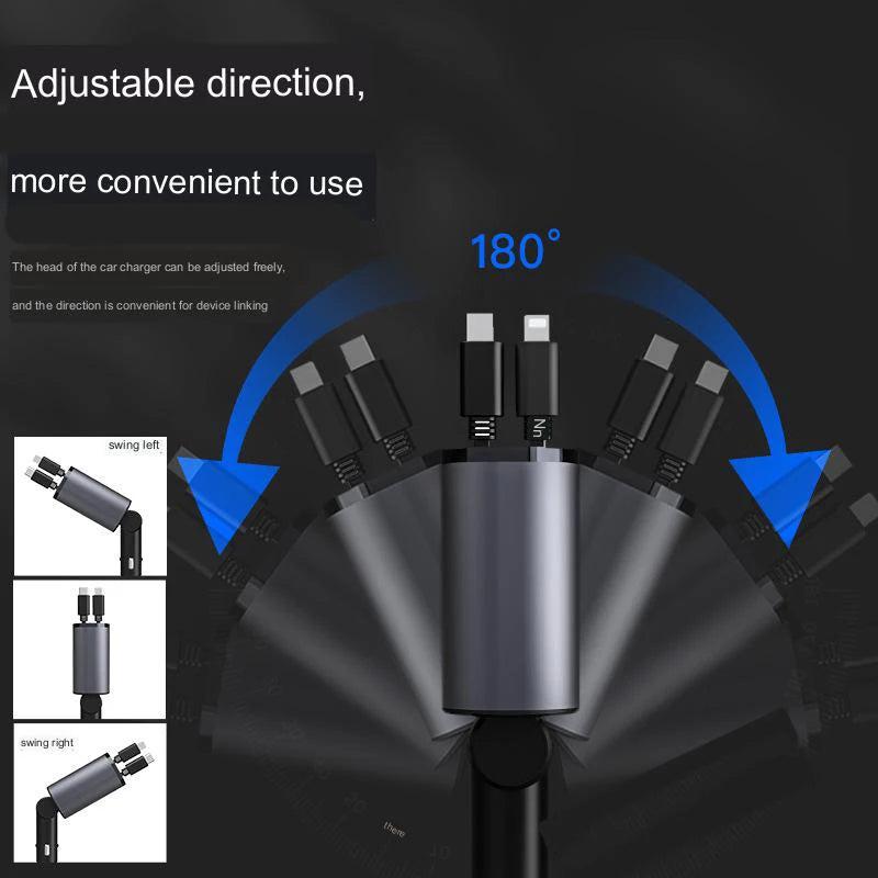 100W 4-in-1 Retractable Car Charger with LED Display by HitMyNeed