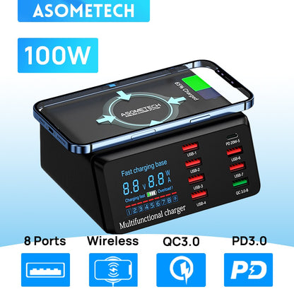 100W 8-Port USB & Wireless Charging Station by HitMyNeed