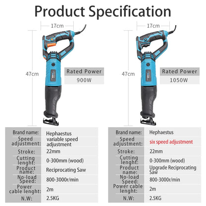 1050W / 1200W Reciprocating Saw with 7 Blade Set by HitMyNeed