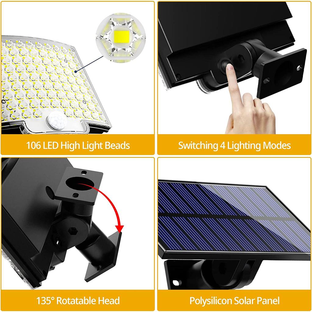 106 LED Solar Motion Sensor Outdoor Wall Light by HitMyNeed