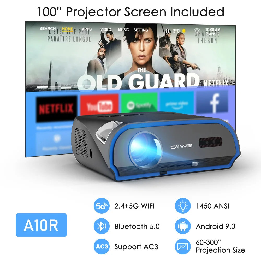 1080p Home Theater Projector with 4K Support, WiFi & Screen a10r-gray us-plug by HitMyNeed