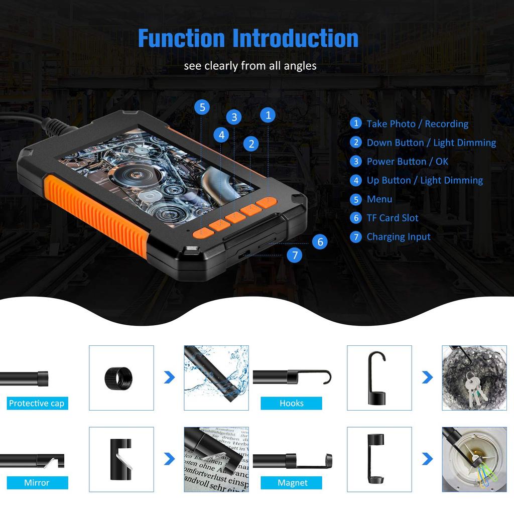 1080P Industrial Endoscope Borescope with 4.3" Screen by HitMyNeed