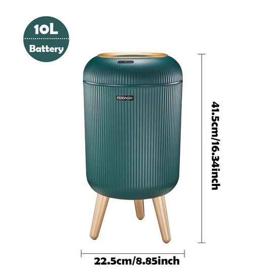 10L Motion Sensor Trash Can with Lid for Home & Office dark-green-with-feet by HitMyNeed