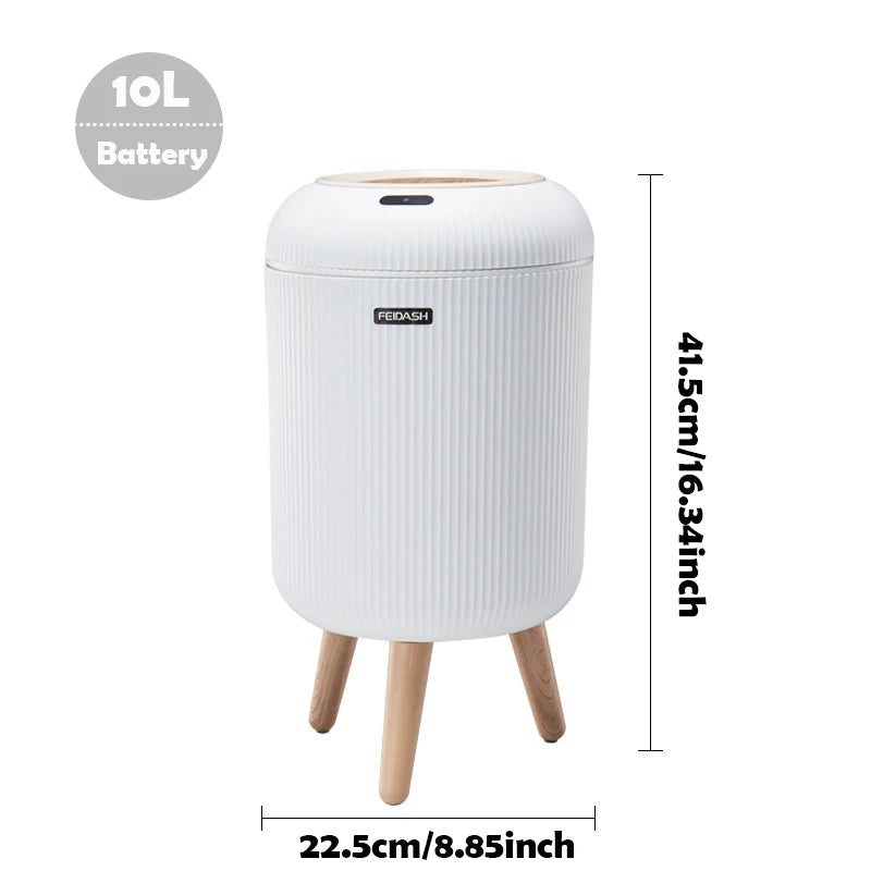 10L Motion Sensor Trash Can with Lid for Home & Office white-with-feet by HitMyNeed